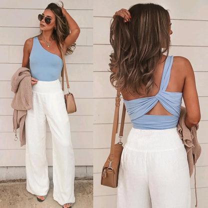 Women's Nylon-Cotton Blend Pants With Drawstring Wide-Leg And Mid Rise Breathable