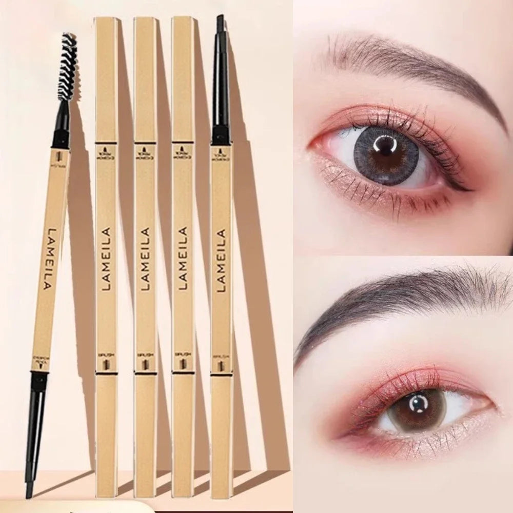 Waterproof eyebrow pencil with triangular tip and brush