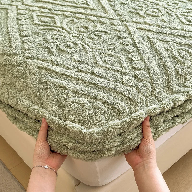 Floral Fitted Sheet with 3D Embroidery and Non Slip Deep Pockets
