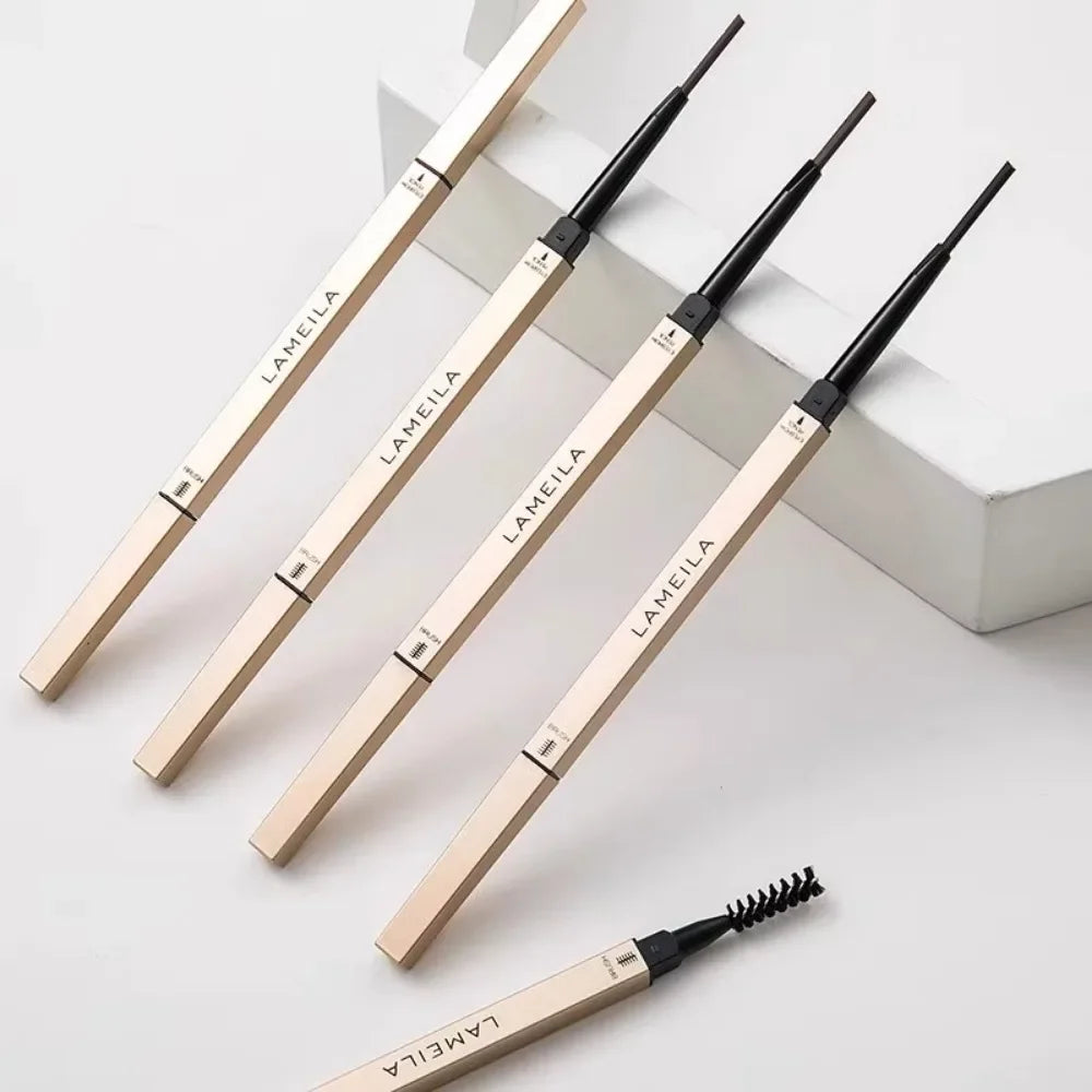 Waterproof eyebrow pencil with triangular tip and brush