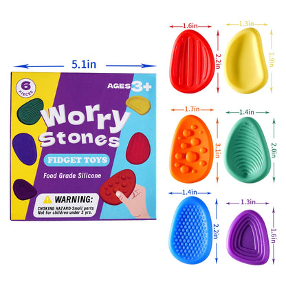 Sensory Silicone Fidget Toy Stone Set Six Pack For Calming Relief