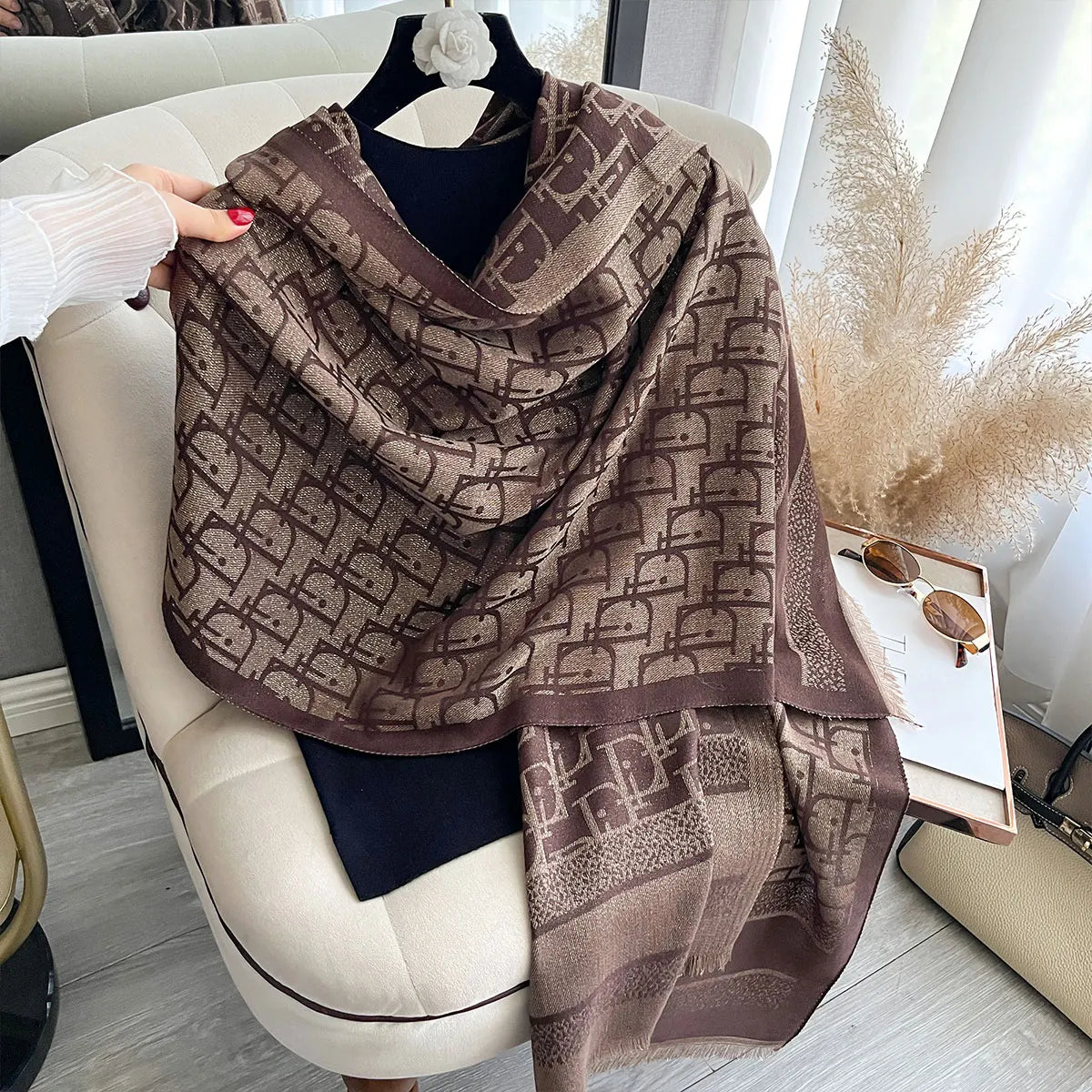 Golden Silk Blend Shawl Wrap for Women Long Scarf