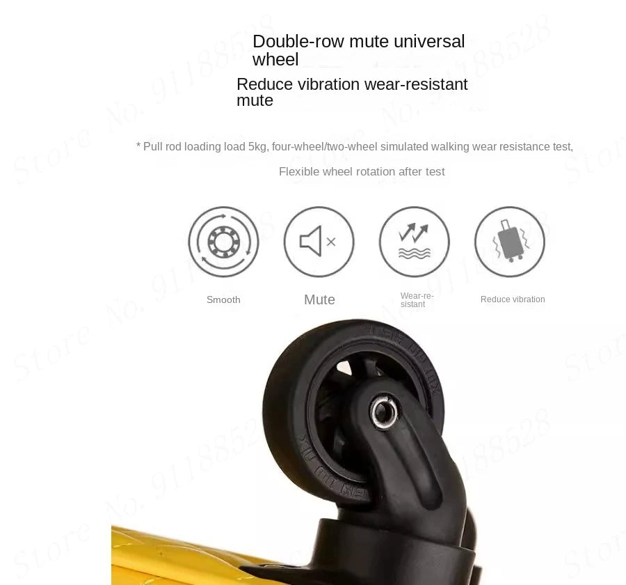 Close-up of a smooth, mute, wear-resistant, and vibration-reducing black double-row rolling luggage wheel.