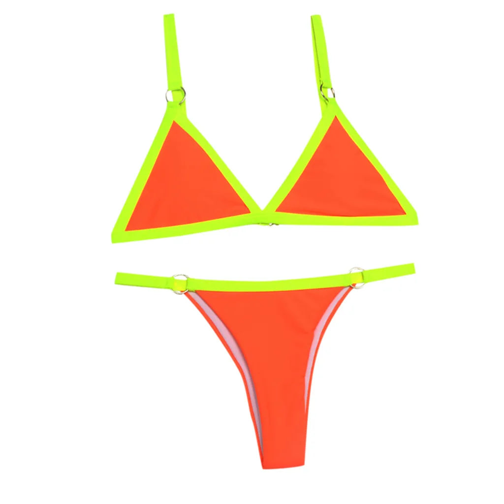 Women's Padded Bikini Top with Low-Rise Bottom and Ring Detail