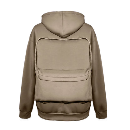 Street Style Backpack Hoodies Men Loose Zip Hooded Sweatshirt Attached Bags and Pockets Y2K Style Integrated School Bag Hoodie