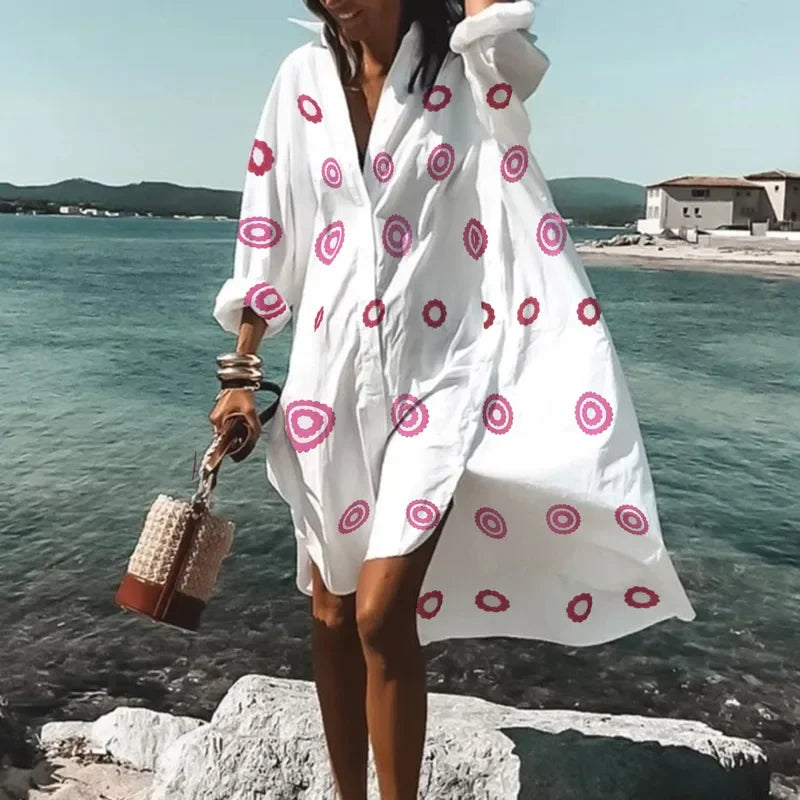 Women's Boho V-Neck Beach Cover-Up with Long Sleeves