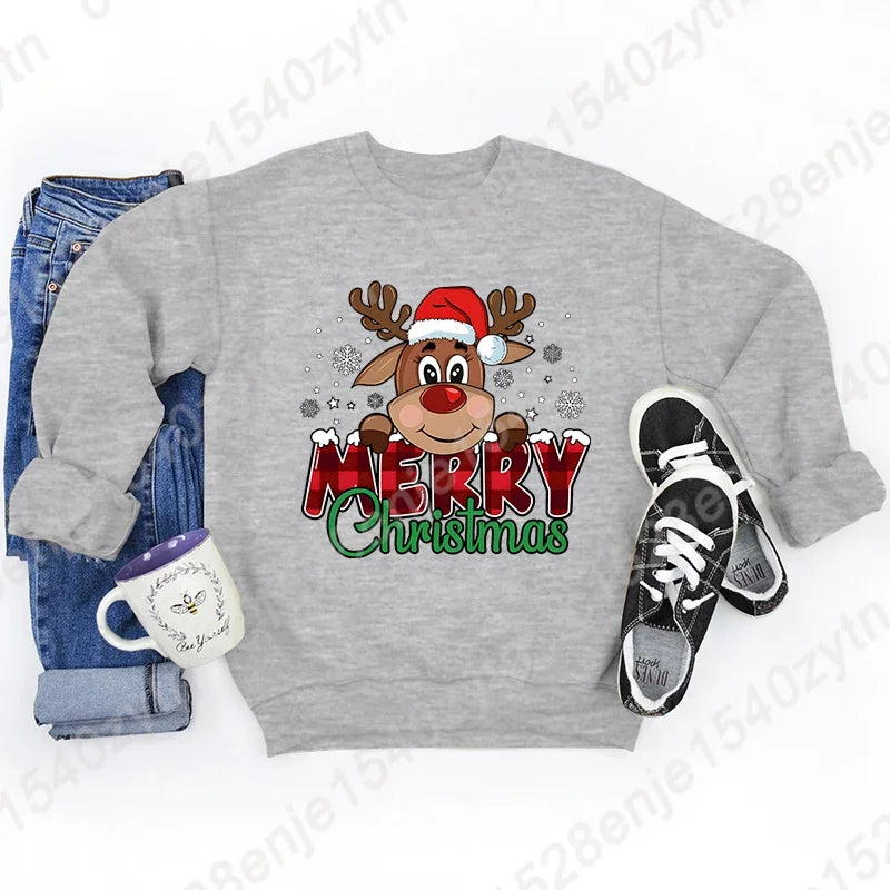 Women’s Christmas Reindeer Sweatshirt Loose Fit Polyester Cotton