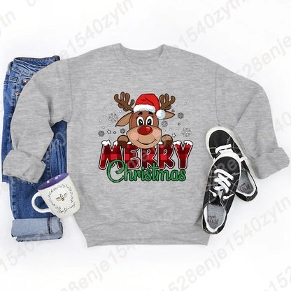Women’s Christmas Reindeer Sweatshirt Loose Fit Polyester Cotton