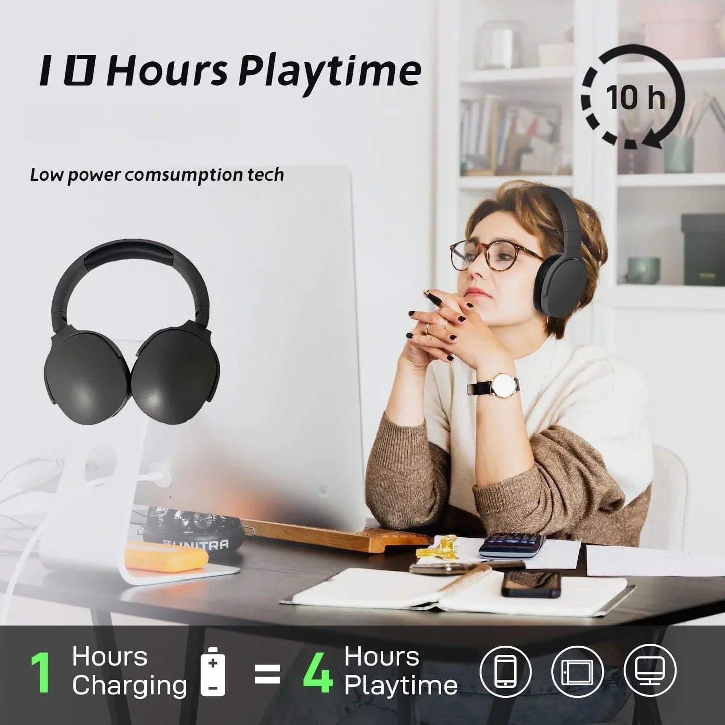 Wireless Over-Ear Headphones With ANC Bluetooth 5.3 HD Mic