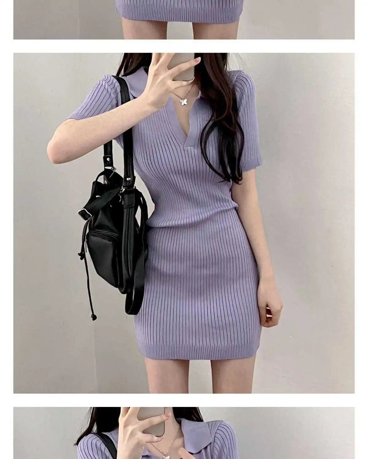 Breathable Dress with V-Neck and Empire Waist Knee Length for Effortless Daytime Style