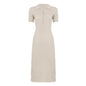 Lightweight Maxi Dress with Hollow Out Knit Polo Neck and Button Front