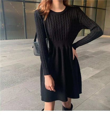 French Temperament Knitted Sweater Dress - High Waist Base Layer Dress for Autumn Winter