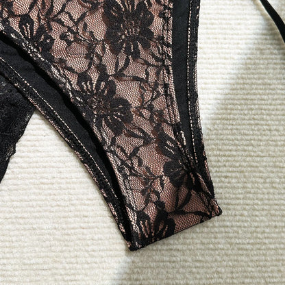 Women's Lace Detail Bikini Set with Removable Padding and Low-Rise Bottoms