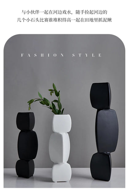 Modern Minimalist Black Vase - Nordic Style Home Decor Art Ornament for Living Room