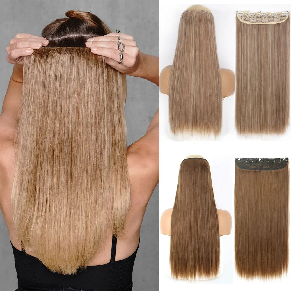 Heat-Resistant Clip-In Hair Extensions Five Clips for Dark Hair