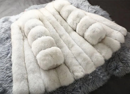 Luxe Faux Fur Jackets for Women Long Puff Sleeve Woman Coat Solid Short Warmth Outerwear Clause Ladies Elegant Streetwear