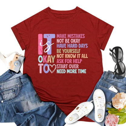 Retro It's Okay To Make Mistakes T-shirt Mental Health Motivational Shirt Special Education Teacher Vintage Short Sleeve T-shirt