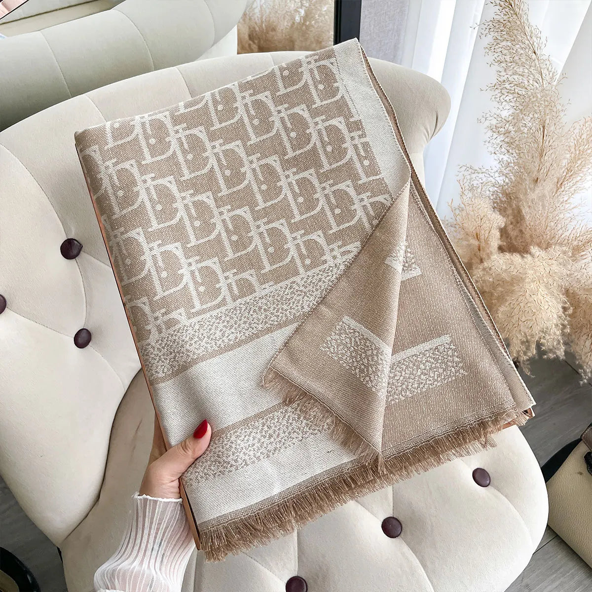 Golden Silk Blend Shawl Wrap for Women Long Scarf