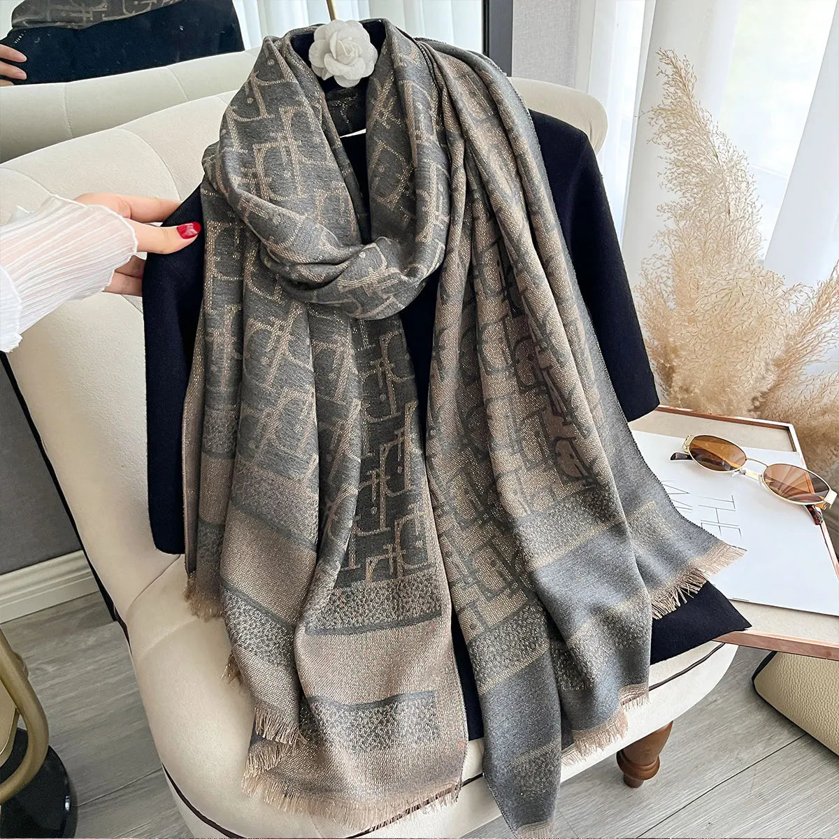 Golden Silk Blend Shawl Wrap for Women Long Scarf