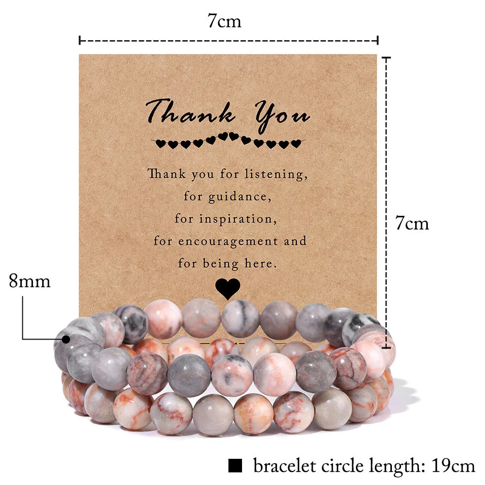 Beachwear Style Bracelet Set for Couples with Natural Amethyst Cat Eye Beads and Gift Card
