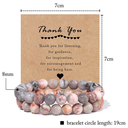 Beachwear Style Bracelet Set for Couples with Natural Amethyst Cat Eye Beads and Gift Card