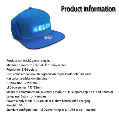 Glowing Advertising Hat Diy Text And Images Neon Rave Grand Event Outdoor Sports Costumes Accessories LED Mobile Bluetooth Hats