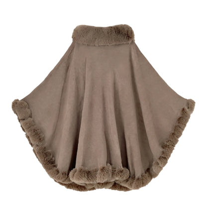 Women Faux Fur Neck Winter Poncho Overcoat Cape Thick White Black Warm Shawl Cloak Big Pendulum Cardigan Loose Coat