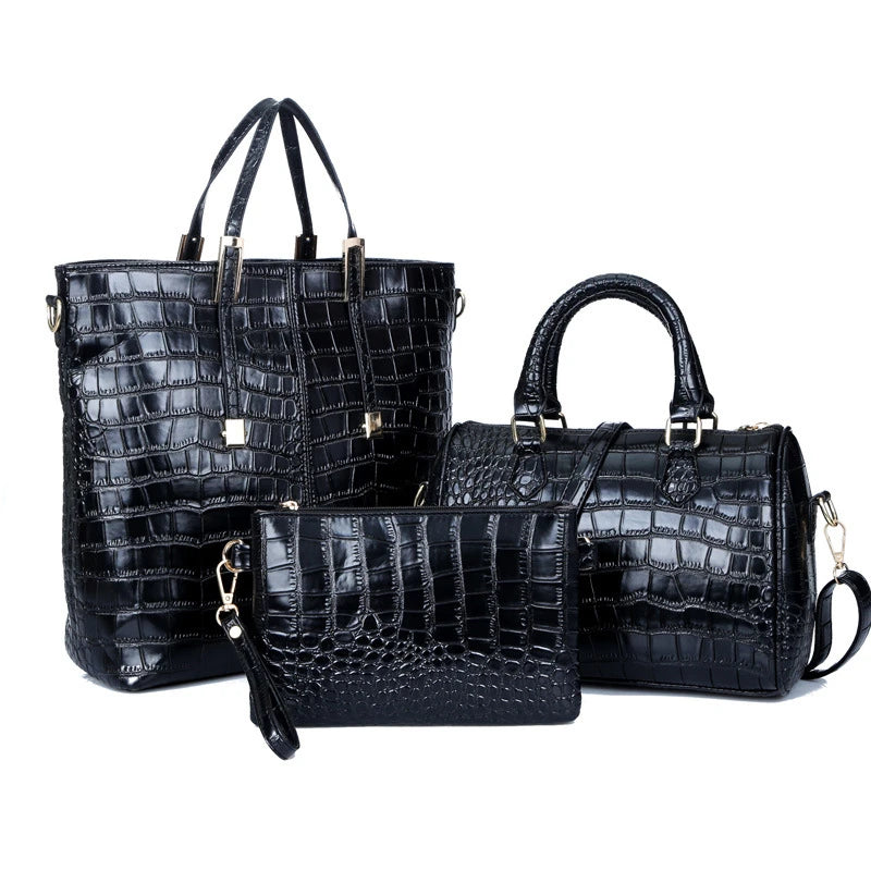 Women's three-piece crocodile-embossed handbag set