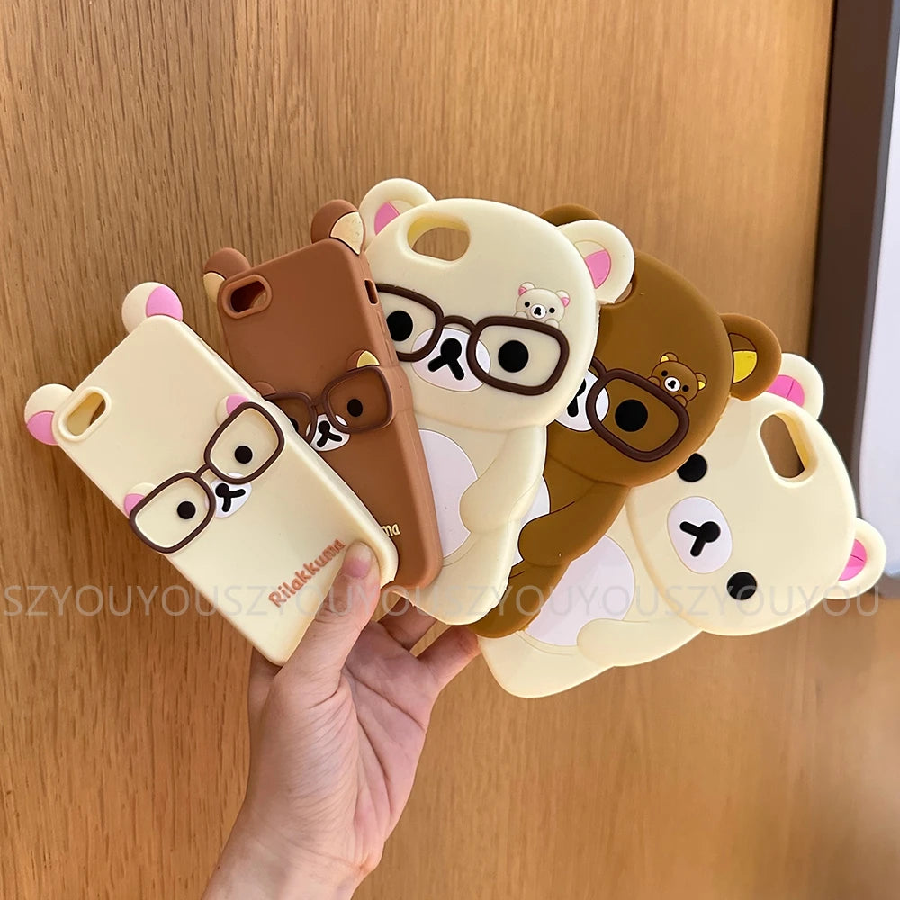 Soft iPhone Case with Bear Cartoon Chocolate Print Anti Scratch