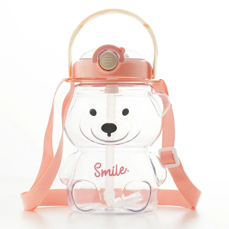 Insulated Teddy Bear Water Bottle 1000ml With Straw And Strap