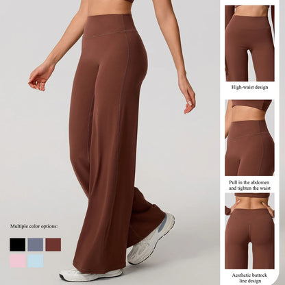 Brown, high waist sculpting leggings in stretchy knit fabric for yoga and active daily wear.