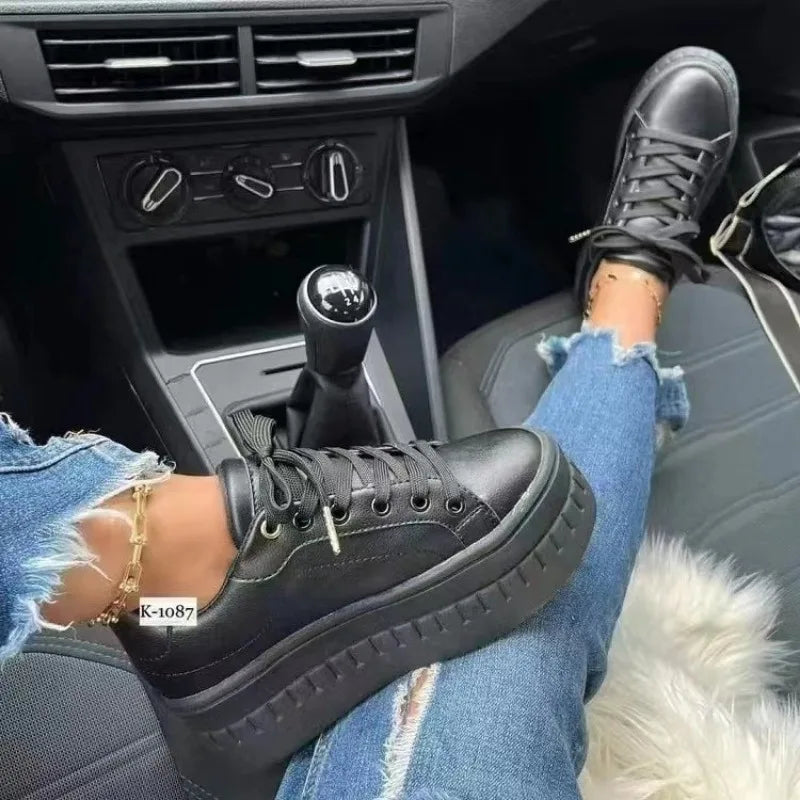 2026 Leather Platform Sneakers for Women – Lightweight PU Casual Shoes | Merch Gone Viral