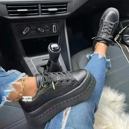 2026 Leather Platform Sneakers for Women – Lightweight PU Casual Shoes | Merch Gone Viral