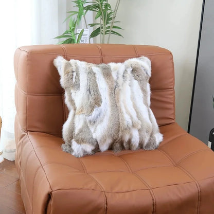 Natural Fur Patchwork Cushion Cover for Sofa, Genuine Rabbit Fur Cushion Cover, Home Decoration