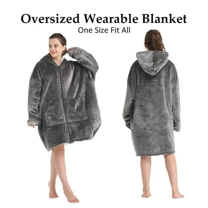 Unisex Fleece Hoodie Sweatshirt Blanket With Front Zipper And Deep Pockets In An Oversized Wearable Design