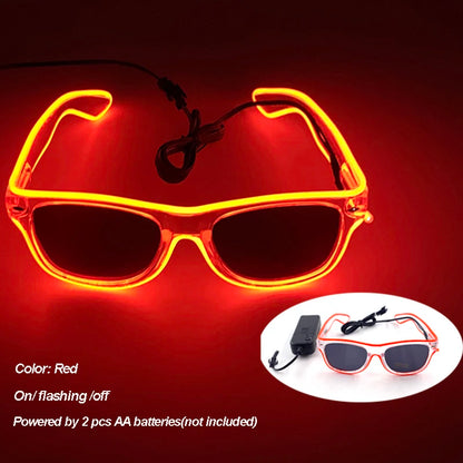 Novelty gift LED festival glasses with glowing illumination wire and battery pack