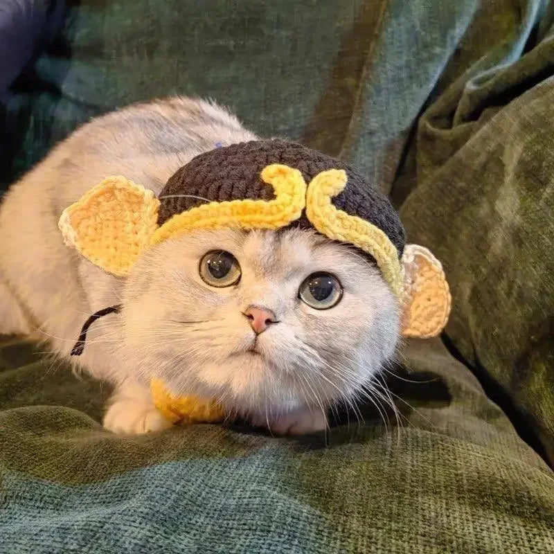 Soft Hat Hand-Crocheted with Elastic Fit for Cats Photo Prop
