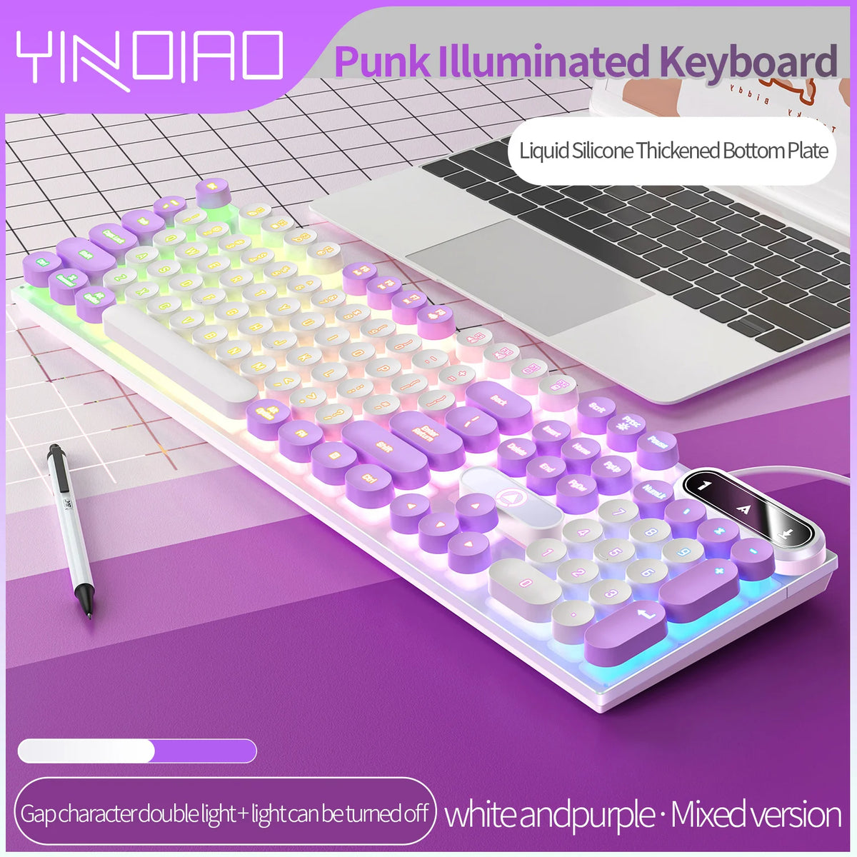 Tech & Electronics mechanical typewriter keyboard with round keys and LED backlighting