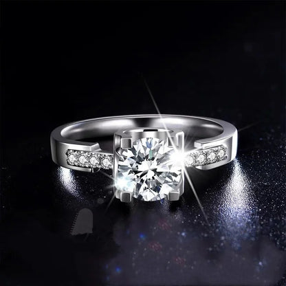 Brilliant Ring with Cubic Zirconia 6.5mm Stone Silver Plated Band