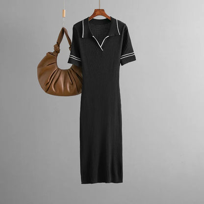 Polo-Neck Dress Knee-Length Office to Casual Wear Breathable