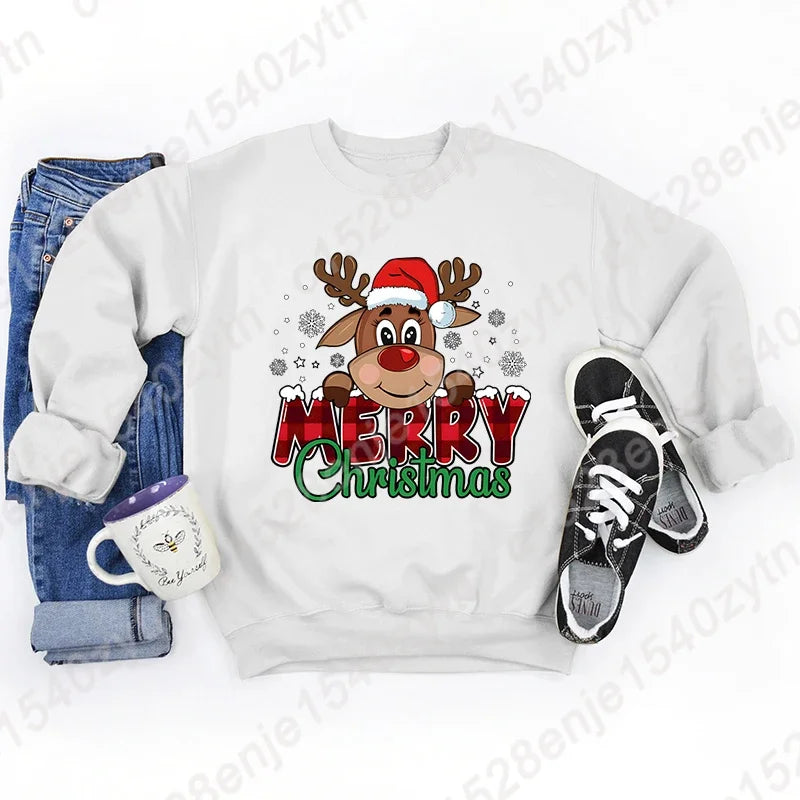 Women’s Christmas Reindeer Sweatshirt Loose Fit Polyester Cotton