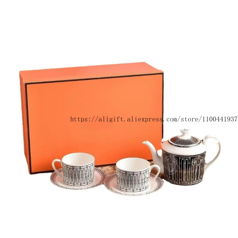 Delicate Bone China Coffee Cup Set with Teapot for Two and Fingerprint Resistant Glaze