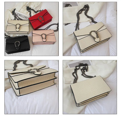 Retro Crossbody Bag with Snake Pattern Square Silhouette for Women