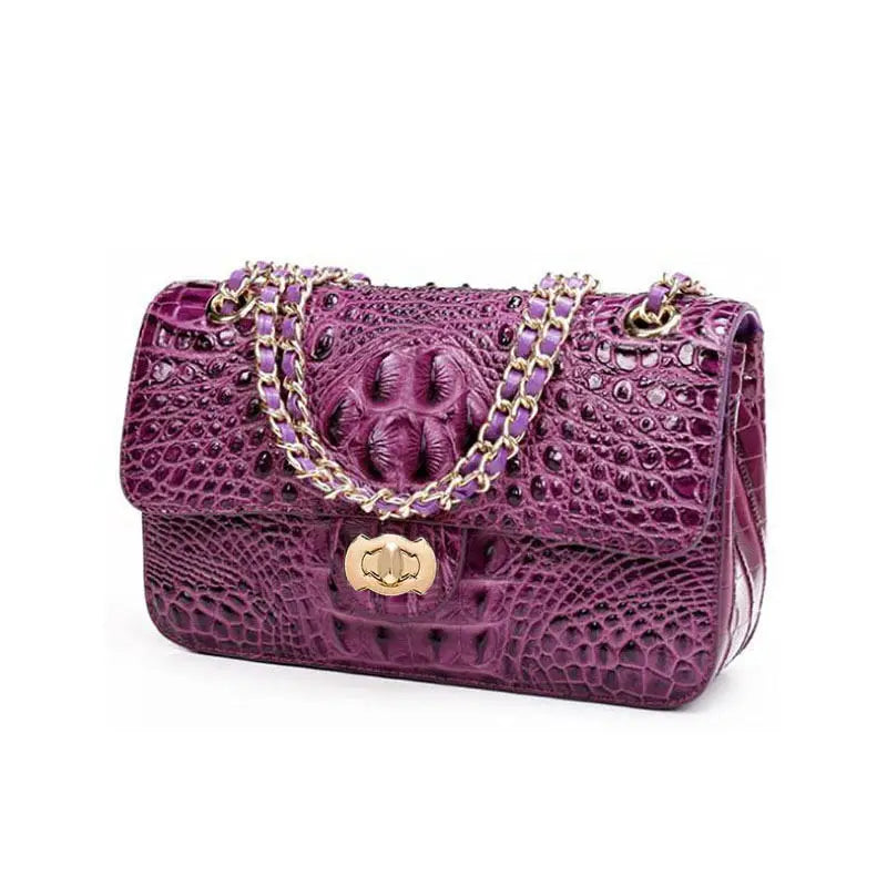 Textured Leather Crossbody Bag With Crocodile Pattern And Durable Build And Everyday Chain Strap
