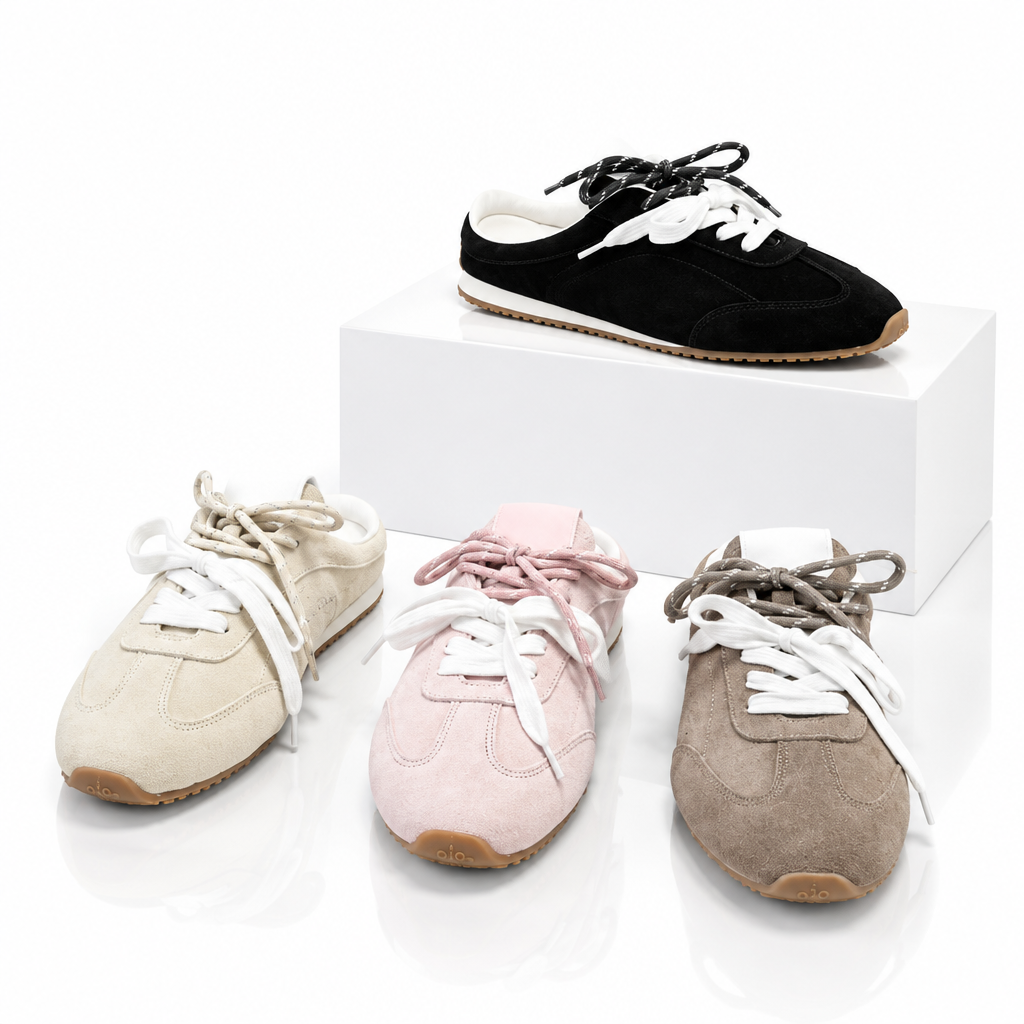 Women's backless lace-up flat loafers with round toes