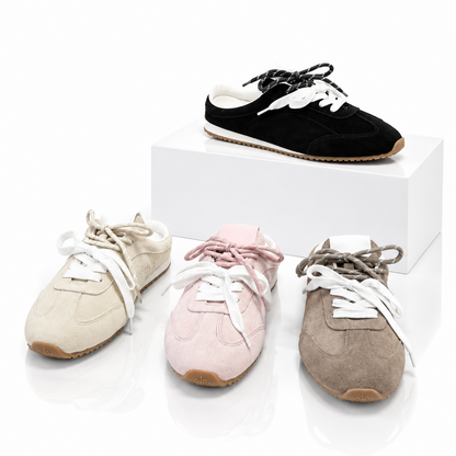Women's backless lace-up flat loafers with round toes