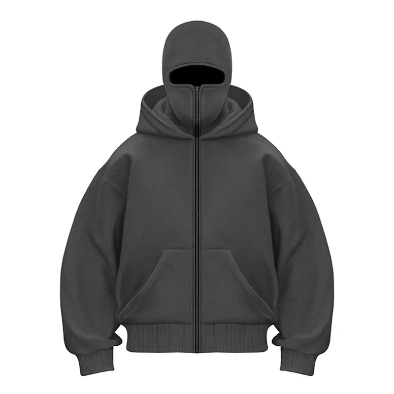 Unisex Cotton Fleece Hooded Zip Up Sweatshirt With Plain Design And Front Pouch Pocket