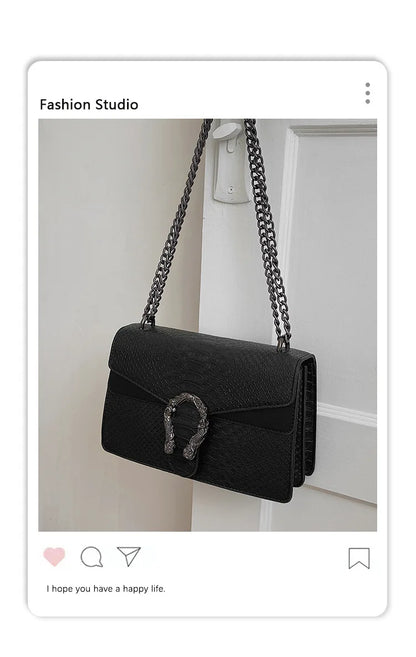 Retro Crossbody Bag with Snake Pattern Square Silhouette for Women
