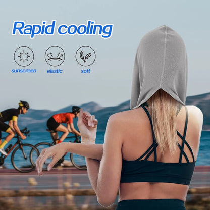 Gray breathable mesh cooling hoodie towel for sports and outdoor workouts.