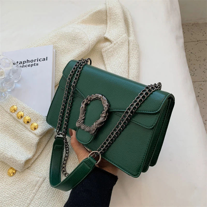Textured Leather Crossbody Bag With Crocodile Pattern And Durable Build And Everyday Chain Strap